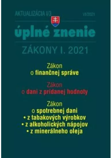 Aktualizácia I/3 Zákon o finančnej správe, Zákon o dano z pridanej hodnoty, Zákon o potrebnej dani z tabakových výrobkov, z alkoholických nápojov, z minerálného oleja