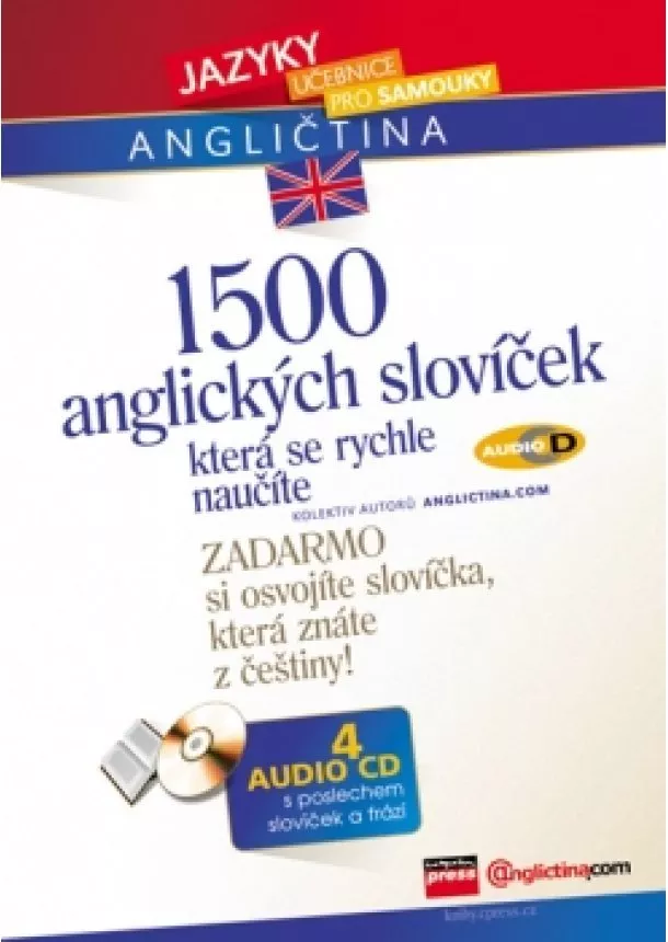 Anglictina.com - 1500 anglických slovíček, která se rychle naučíte + 4 AUDIO CD