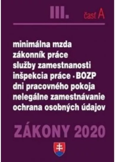 Zákony 2020 III/A minimálna mzda, zákonník práce, služby zamestnanosti, inšpekcia práce, BOZP 