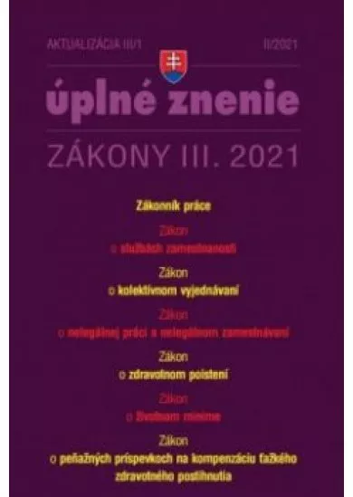 Aktualizácia III/1 - Zákonník práce, Zákon o službách zamestnanosti, Zákon o kolektívnom vyjednávaní, Zákon o nelegárnej práce, Zákon o zdravotnom poistení, Zákon o životnej minimále, Zákon o peňažníc