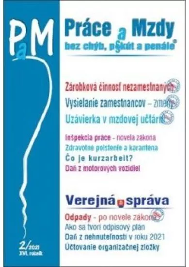 Práce a Mzdy  2/2021 -  Ročná uzávierka v mzdovej učtárni, Vysielanie zamestnancov z krajín EÚ na Slovensko, Zárobková činnosť nezamestnaných, Inšpekcia práce, Súbežný pracovný pomer,  Ročné zúčtovani